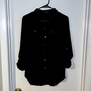 Black sheer gold buttons roll up 3/4 sleeve top US size small